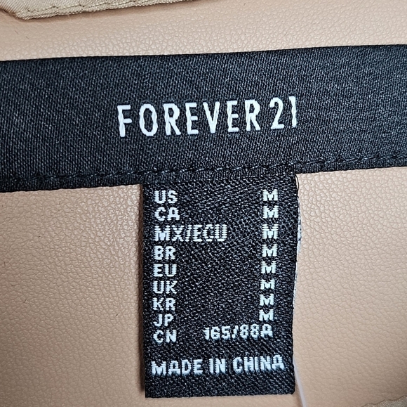 Vegan Leather Striped Color-block Moto Jacket Brown White MEDIUM - Picture 13 of 14